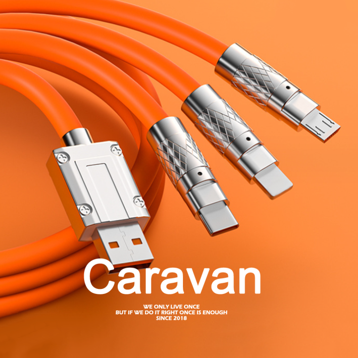 Caravan Crew 3 In 1 Cable Type C Micro Lightning สายชาร์จเร็ว สายชาร์จไอโฟน สายชาร์จ