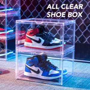 【Fans tone】1Pc Magnetic Shoe Storage Boxes Clear Plastic Stackable Shoe Organizer Bins Drawer Type Side Opening Shoe Holder Moisture-Proof And Dust-Proof Plastic Acrylic Shoe Cabinet