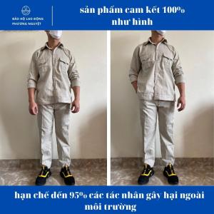 Quần áo bảo hộ lao động vải kaki quần áo công nhân màu ghi sáng dày dặn bền bỉ