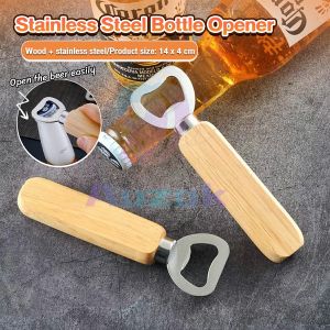 AUK Wooden Bottle Opener Stainless Steel Can Opener Household Kitchen Bar Tools for Wedding Party Home Restaurant