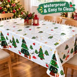 Christmas Themed Decorative Table Cloth Waterproof Rectangle Table Cover Dust Proof Xmas Tablecloth Kitchen Home Party Decoration