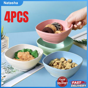4PCS Wheat Straw Rice Bowl 12cm Square Bowl Salad Bowl Soup Bowl Plate Tableware For Children