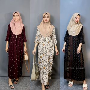 Daster Set Hijab - Daster free hijab LD 110cm Rayon premium motif Lengan 3/4 Bumil Busui friendly