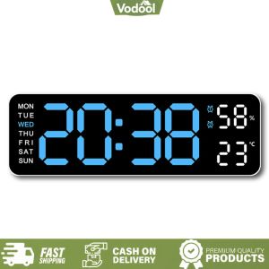 [VSC] Digital Wall Clock Time-Temperature-Date Adjustable Electronic Alarm Intelligent Digital Wall Clock for Home Bedroom Decor