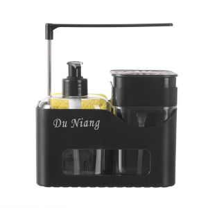 WANGCAI Plastic Hand and Dish Soap Dispenser Set 4-in-1 Refillable Shampoo Bottle Multi-functional with Sponge Holder Press Soap Dispenser for Home