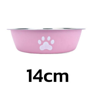 SKY ชามอาหารสัตว์เลี้ยง 14cm สแตนเลสเคลือบ น้องแมว น้องหมา มียางกันลื่น ชามสแตนเลสเคลือบ ชามข้าวแมว ถ้วยอาหารแมว ชามสำหรับสัตว์เลี้ยง Pet Bowl