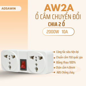 MADE IN THAILAND ổ cắm ( phích cắm) chia 2 ổ kèm công tắc model AW2