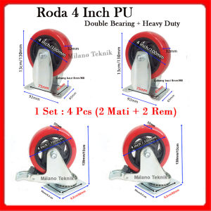 Roda 4 inchi PU (1set:4pcs 2Hrem+2Mati)+Double bearing Troli Heavy Duty taiwan