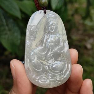 Rare Old School Natural Type A Jadeite Jade Pendant Necklace Crafted with Guanyin with certificate weigh 38.62 grams 60.8 * 35.8 * 8.5 mm (pendant166)