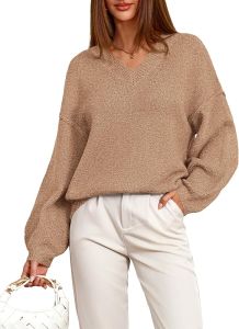 BTFBM  ผู้หญิง เสื้อสเวตเตอร์แขนยาวหลวมแบบสบาย  V  ท็อปเสื้อถักคอปกแบบริบสำหรับผู้หญิงแฟชั่นฤดูใบไม้ร่วง  2025