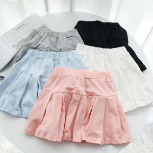 Rolanko Summer Pleated Skirt for Kids Girls Elastic Waist Cotton Skirts with Shorts Casual Play Tennis 2 to 9 Years