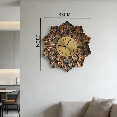 Đồng hồ tường hoa đồng cổ điển 3D lớp cánh hoa thiết kế im lặng không đánh dấu nghệ thuật hoài cổ Đồng hồ trang trí cho trang trí tường nhà phòng khách ﻿