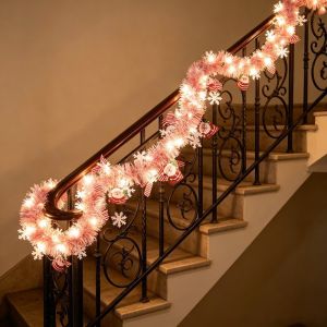 TANTUANG Ánh sáng rực rỡ Đèn LED trang trí Giáng sinh Ông già Noel 3/57m Dây trang trí Giáng sinh bằng lông thú Lông xù Dây Chuyền Cây Thông Giáng Sinh Trang trí Giáng sinh