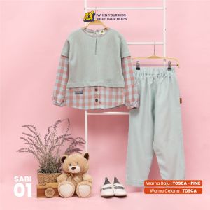 HOOFLAKIDS Setelan Anak Perempuan Oneset Rompi Kemeja SABINA Outfit Anak Cewek usia 5 6 7 8 9 10 11 12 Tahun