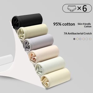 SEA JJT 10A Grade Double-Layer Antibacterial Cotton Womens Underwear Mid-Waist Breathable and Comfortable