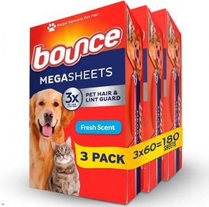 BounceHair and Lint Guard Mega Dryer Sheets with 3XHair Fighters Fresh Scent 180 Count