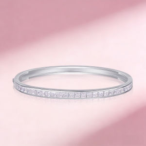 GRA Certified 925 Silver Princess Cut Moissanite Bangle for Women Daily Wear