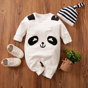 Baby Clothes Sets 100% Cotton Cartoon Panda Print 3D Ear Jumpsuit Bodysuit Romper for Baby Boys Girls
