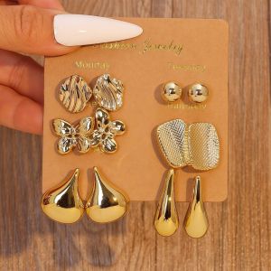 JAYNEBIO 6Pairs Bohemian Bông tai thả Sao biển Vàng Khuyên tai Cổ điển Vỏ sò Bông tai dạng thả Quà tặng