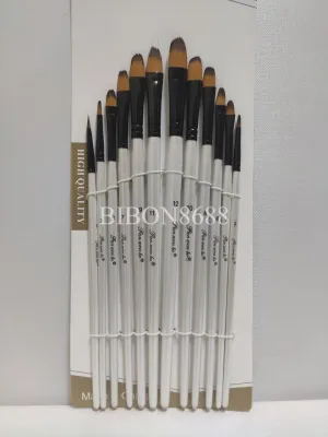 Bộ cọ 12 cây thân trắng vẽ màu nước Arylic sơn dầu đầu tròn/đầu oval/đầu vát