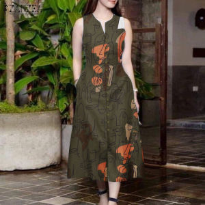 ZANZEA Womens Vintage Sleeveless V-Neck Plain Midi Dresses Casual Loose Front Slit Sundress Red Dress #8