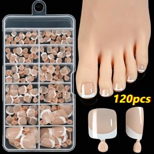 INEXTIN 120Pcs Chic French Tip Nails Set Glossy Press on Fake Toe Nails Luxury Square Short Tip Toenail Nails Art