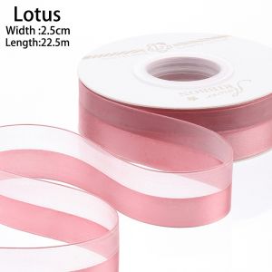 25yard/Roll 2.5cm Gift Packaging Ribbon Half Satin Half Yarn Ribbon Bouquet Decorative Ribbon Wedding DIY Ribbon