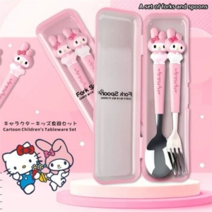 Kuromi Kids Portable Fork Spoon Cartoon Tableware 2-piece Set Stainless Steel Tableware