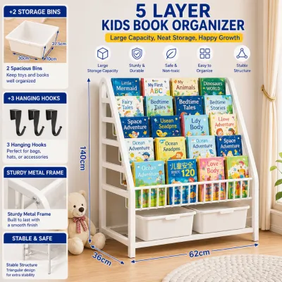PlayPark Toy Organizer Kids Toy Storage Rack Book Shelf for Kids Book Shelf Organizer Shelves