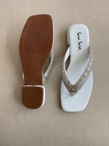 Sara Sara Cristal Sandal Flat Wanita Glitter Tinggi 2cm Warna Netral/Floral/Biru Tua/Blue Grey