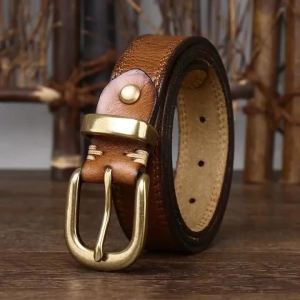 2.8 CM Pure Cowhide Genuine Leather Ladies High Quality Jeans Brass Buckle Belts Cowboy Fashion Designer Belts for Women luxury2026