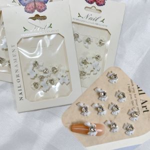Set charm nơ đá tim màu trắng 10 viên siêu xinh chuyên dụng trang trí nail