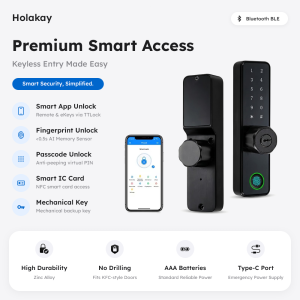 KFC Door Fingerprint Smart Door Lock with TTlock APP 5-in-1 Unlock Non-destructive Installation for Aluminum Glass Shop Door