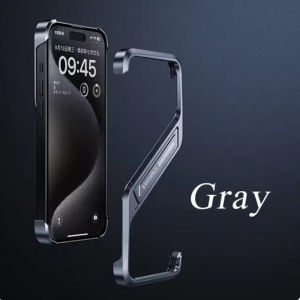 R-just S-Shaped Metal Geometric Rimless Phone Case For iPhone 16 Pro Max 15 Plus 14 Pro Max Aluminum Alloy Hidden Stand Bracket Cover Funda