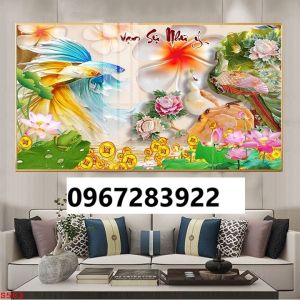 Gạch tranh 3D cá chép và hoa đẹp