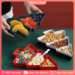 Christmas Tree Serving Tray Plastic Separated Compartment Snack Nut Candy Tray Xmas Holiday Party Storage Table Tray Kitchen Home Tableware Ready Stock