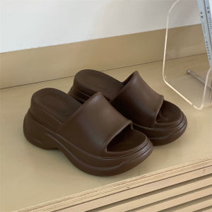 [Free Shipping] 9Cm Height-Increasing Wedge Heel WomenS Casual Outdoor Thick-Soled Slippers Simple Style Solid Color With A Touch Of Elegance Perfect For Summer