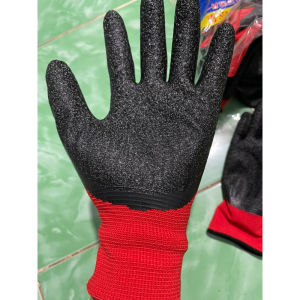 Sỉ 12 Đôi găng tay phủ cao su sần 389 màu đỏ đen găng tay lao động găng tay xây dựng-găng tay chống cắt
