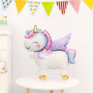 MIRELAE Animals 4D Standing Foil Balloons with Wheels Walking/pulling Cart Balloons Walking Balloon Childrens Toys Cartoon Movable Balloon Kids Birthday Party Decoration