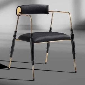 FFBH Metal Nordic Luxury Dining Chairs Soft Comfortable Single Handrail Dining Chairs Curved Backrest Modern Simple Home Furniture 5B8Q6