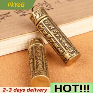 PkYeG Brass Cylinder Pendant Keychain Hanging Jewelry Pill Box Medicine Container