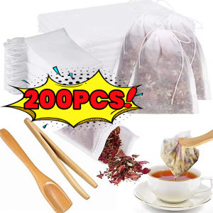【Free gift】200PCS Tea Bag Pouch Disposable Empty Drawstring Bag For Tea Coffee Powder Spices Decoction Non-wove