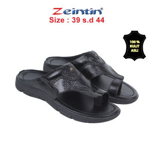Zeintin - Sandal Selop Pria Hitam BK 8052 Bahan Kulit Asli Sandal Pria