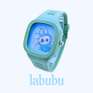 Jam Tangan Anak Perempuan Kuarsa Analoq Motif Karakter Labubu Modis Persegi Trendy Strap Rubber