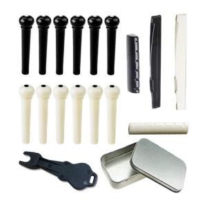 Acoustic Guitar Bridge Pin Set with Saddles and Metal Puller Tool Suitable for Easy String Replacement and Maintenance