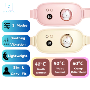 [Zen Huas] Period Cramp Relief Belt – Heating Pad for Menstrual Pain Uterus Warmth Waist Massage Vibration Therapy