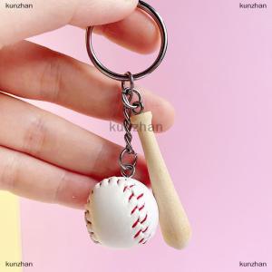 [COD] kunzhan Baseball Keychain Mini Wooden Bat Ball Keyring Keychains For Girls Team Ball Match Games Key Ring Gift