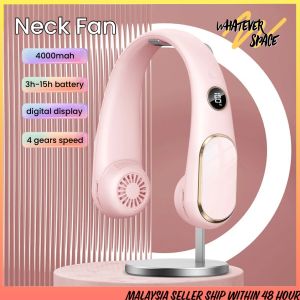 Wearable Neck Fan Portable 4000mah 4 Gears Wind Rechargeable Cooling Fan Bladeless Neck Fan Portable Air Conditioner