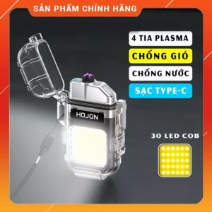 Hột Quẹt Bật Lửa Hojon F33 Plasma 2 Tia Sạc USB Kiêm Đèn Pin Siêu Sáng Chống Nước Cực Tốt - Nhiều Màu