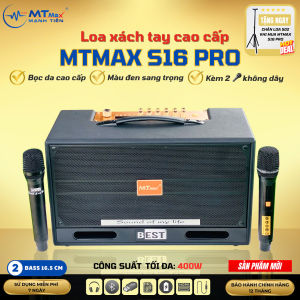 Loa Xách Tay Bọc Da MTMAX S16 Pro Công Suất Cực Đại 400W Hệ Thống Bass Đôi 16.5 1 Trung 1 Treble Kết Nối Bluetooth 5.0 Kèm 2 Micro Không Dây Bắt Sóng Xa Phù Hợp Karaoke Nghe Nhạc Phòng Trà